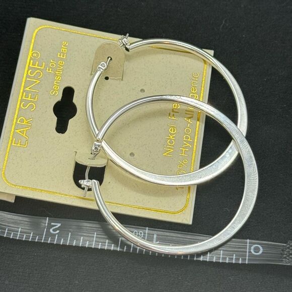 Ear Sense  Silver Tone 1 1/2 inch Hoop Earrings - Picture 2 of 4